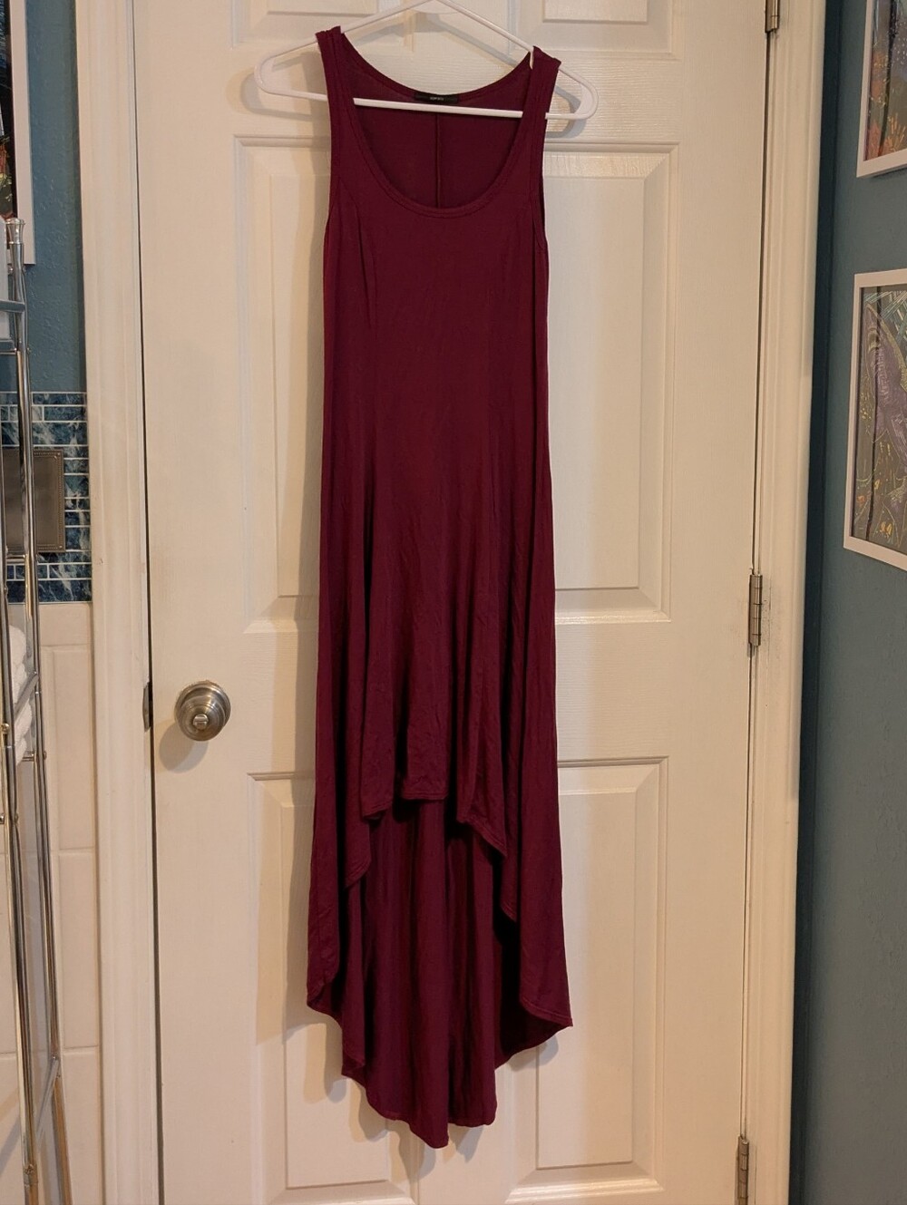 Soprano Sleeveless Asymmetrical Maxi Dress in Burgundy